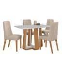 Ver imagem 2 de Conjunto Sala de Jantar Mesa Easy Pop 120x80cm Tampo Vidro/mdf com 4 Cadeiras Seat Linho Rinzai Bege