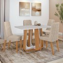 Ver imagem 1 de Conjunto Sala de Jantar Mesa Easy Pop 120x80cm Tampo Vidro/mdf com 4 Cadeiras Seat Linho Rinzai Bege