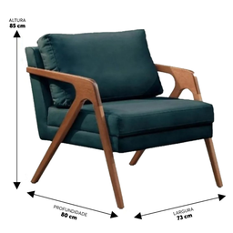 Kit 02 Poltronas Decorativas Madeira Maciça Luxo Itália - Zahav Estofados:Suede Azul Petróleo - 2