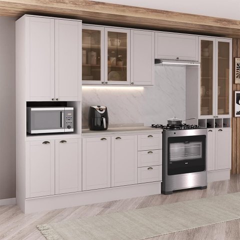 Cozinha Completa Milla Concept 14 Portas 3 Gavetas MDF 340cm Branco