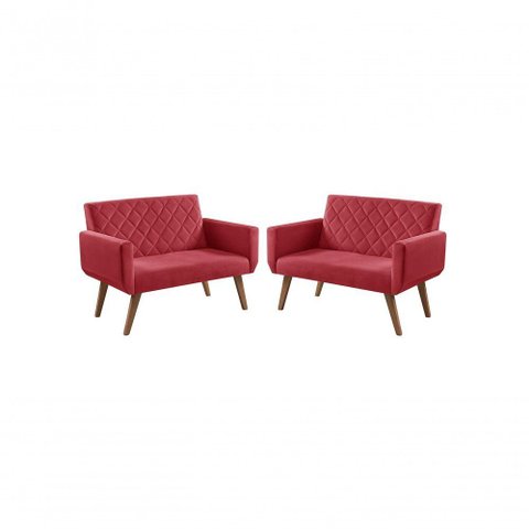 Kit 2 Poltronas 2 Lugares Braço Anabelle Unidecor Vermelho