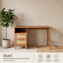Ver imagem 1 de Escrivaninha Inari com 2 Gavetas 1 Nicho 100% Madeira Maciça| 110cm x 48cm | Palhinha | Caramelo
