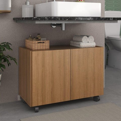Gabinete Armário de Banheiro 62,5cm com Rodízios 2 Portas Multimóveis Mp5043 Rustic