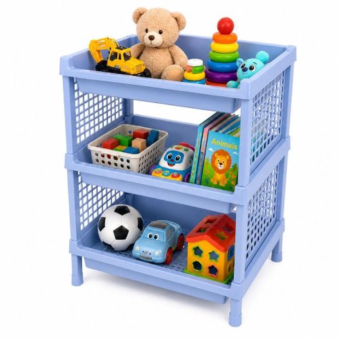 Estante Azul 3 Andares Multiuso Rack Organizador Prateleiras Fruteira Modular