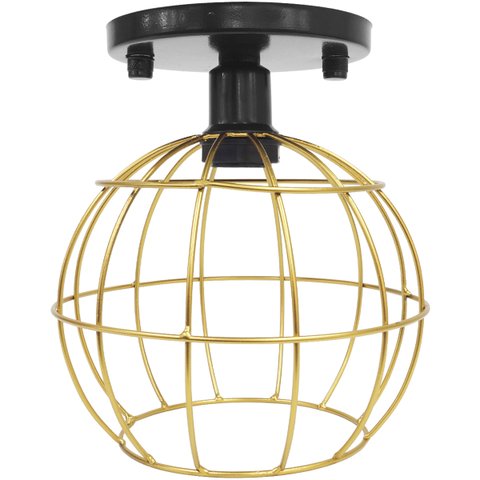 Lustre Teto Plafon Industrial Aramado Globo Dourado Retrô Luminária Vintage Preto Agp Ilumini