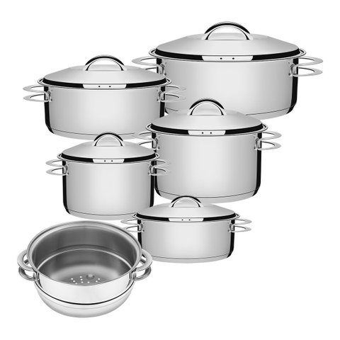 Jogo de Panelas 6 Peças Inox Fundo Triplo Solar Tramontina