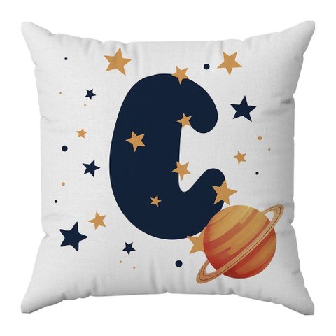 Kit 2 Capas Almofadas Astronauta Nome 45x45 Id Decor:Letra C