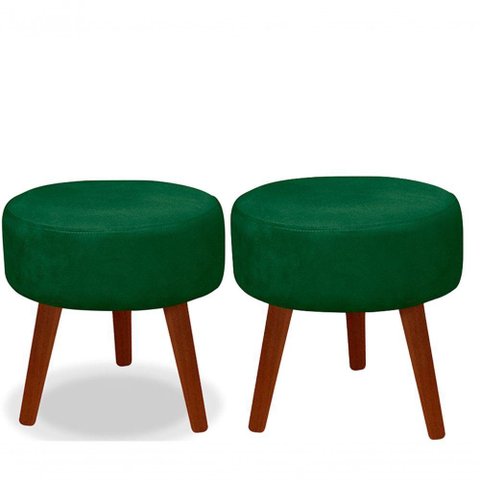 Kit 02 Puff Redondo Decorativo Panqueta de Apoiar Os Pés Suede Verde