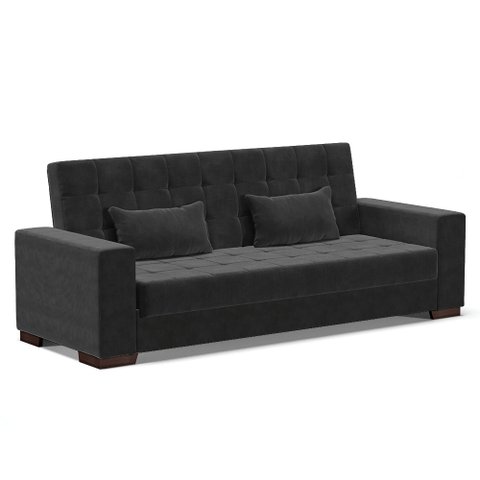 Sofá Cama 02 lugares Lisboa Suede Pés de Madeira - D’Rossi - Preto