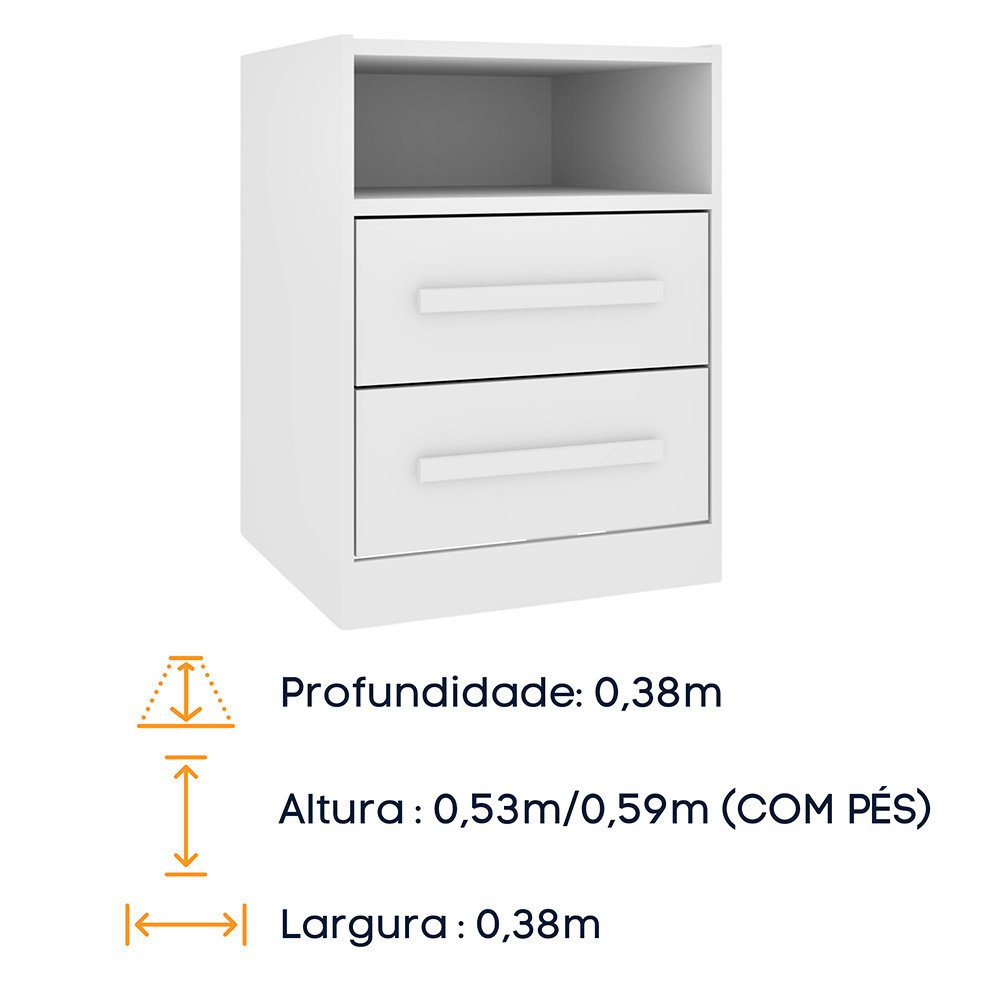 Mesa de Cabeceira 2 Gavetas com Nicho Barcelona Tcil Tcil Móveis Branco Neve - 3