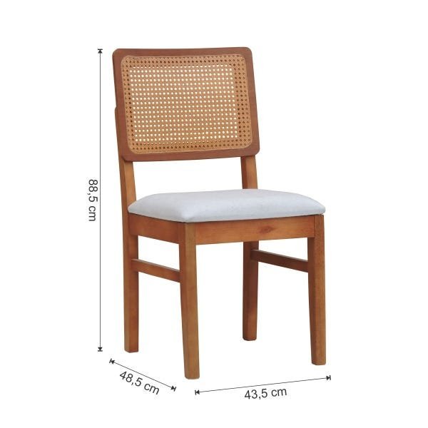 Kit 2 Cadeiras Madeira Maciça Assento Estofado Encosto Telinha Palha Sintetica Lyon - Amêndoa/Natura - 6