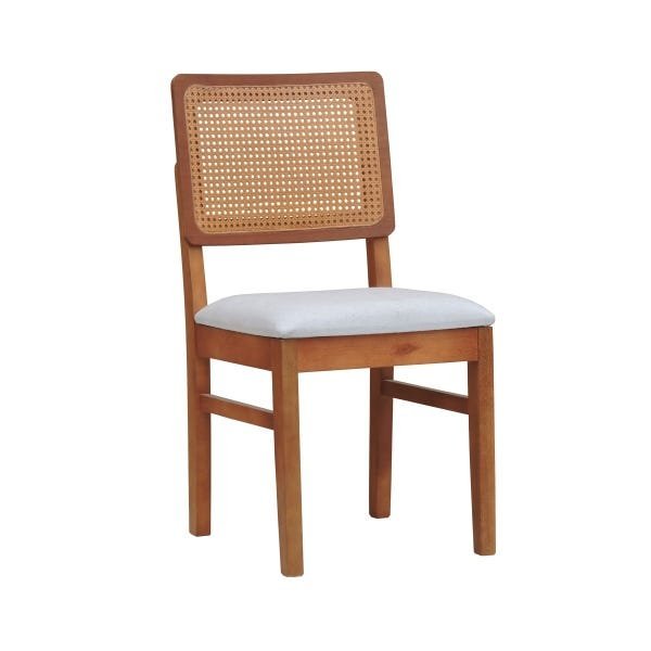 Kit 2 Cadeiras Madeira Maciça Assento Estofado Encosto Telinha Palha Sintetica Lyon - Amêndoa/Natura - 2