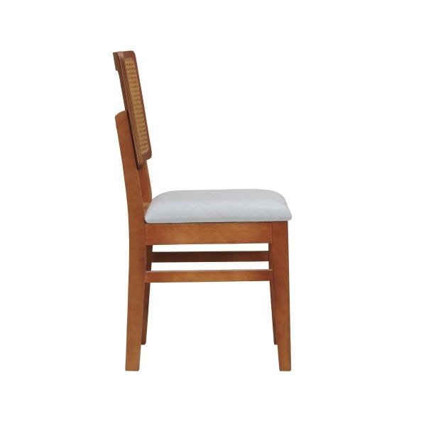 Kit 2 Cadeiras Madeira Maciça Assento Estofado Encosto Telinha Palha Sintetica Lyon - Amêndoa/Natura - 5
