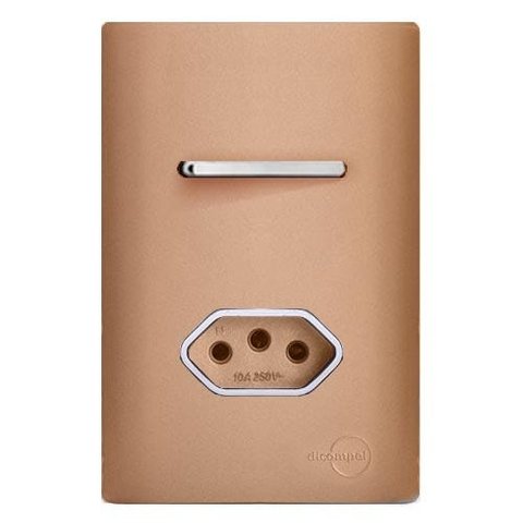 CONJUNTO INTERRUPTOR SIMPLES + TOMADA 10A 4X2 OURO ROSE CROMADO DNV1500/19ORCR