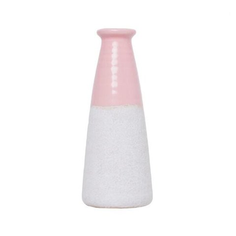 VASO DECORATIVO PORCELANA ROSA/CINZA 8x18cm