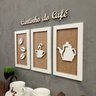 Kit 3 Quadros decorativos Cantinho do Café + Frase relevo 3D:Branco e Rústico - 2
