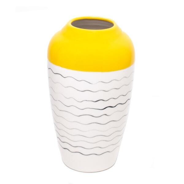 Vaso Decorativo de Cerâmica Branco/Amarelo 28x16cm Royal Decor