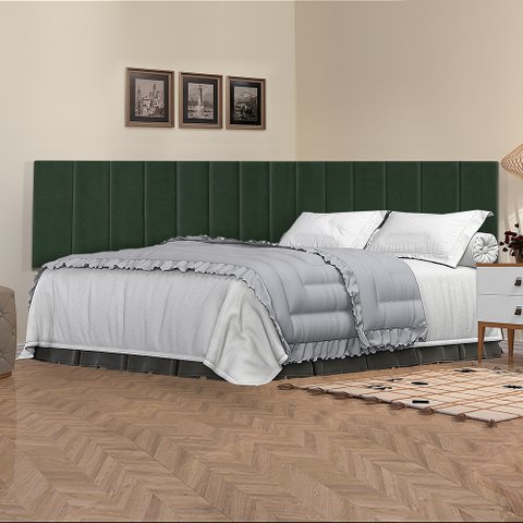 Cabeceira Solteiro Estofada Suspensa para Quarto - 90 Cm - Verde Musgo Suede