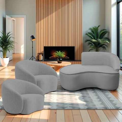 Kit Divã Recamier Orgânico Marrocos 150cm Lado Esquerdo e 2 Poltronas Amore Bouclé
