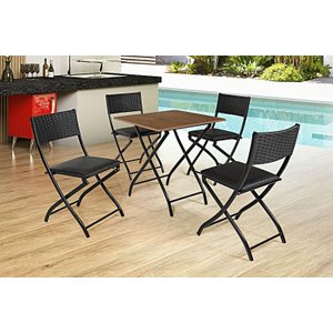 Jogo Mesa Imbuia Dobravel C/ 4 Cadeiras Dobravel Preto