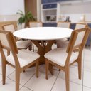 Ver imagem 1 de Conjunto Mesa de Jantar Mesa + 6 Cadeiras 6 Lugares Tampo MDF Base Pirâmide Amadeirado 135cm Dalla