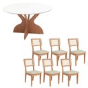 Ver mais imagens de Conjunto Mesa de Jantar Mesa + 6 Cadeiras 6 Lugares Tampo MDF Base Pirâmide Amadeirado 135cm Dalla