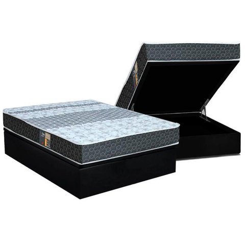 Cama Box Baú Casal: Colchão Molas Castor Bonnel Class Slim Double Face + Base CRC Suede Black(138x18
