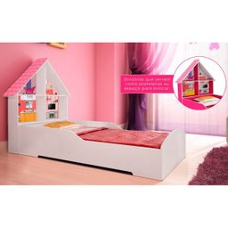 Cama Infantil com Proteção Lateral e Cabeceira Casinha Gelius Móveis - 2 Cama Infantil com Proteção Lateral e Cabeceira Casinha Gelius Móveis - 2
