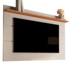 Painel Suspenso Flutuante Home TV Até 65 Polegadas Prateleira Superior Vivare New 1.60:Off White/Nat