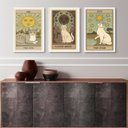 Ver imagem 1 de Kit 3 Quadros Cartas Tarot Gatos- The Sun, The Moon, The Star 45x34cm - com Vidro:madeira Branca