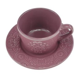 Conjunto 4 Xícaras Wolff Porcelana Para Café C/Pires Tiles Lilac 80Ml - 4