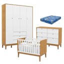 Ver imagem 1 de Quarto de Bebe Unique 4 Portas com Cômoda 6 Gavetas Freijó Branco Eco Wood e Colchão Ortobom - Matic