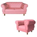 Ver imagem 1 de Uma Namoradeira 2 Lugares Elisabeth Capitonê + Uma Poltrona Eisabeth Suede Rosa Chesterfield Para Sa