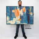 Ver imagem 2 de Quadro Decorativo em Canvas Abstrato Aquarelado TaColado Moldura Flutuante 4,5cm Freijó 120 x 80cm