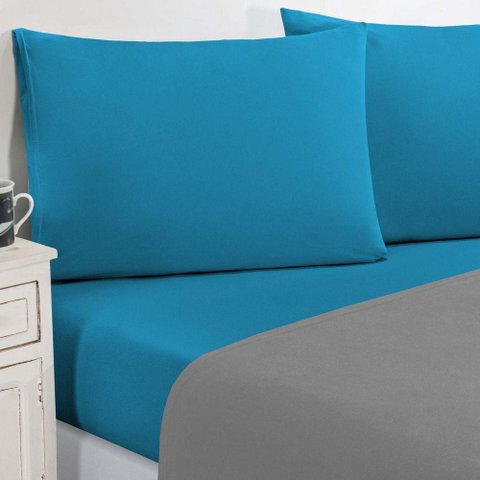 Jogo de Cama Malha Lençol 100% Algodão Gran Moratta 4 Peças King - Cinza-azul Turqueza