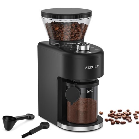 Secura Moedor de Café Cônico com 35 Configurações para Espresso e Drip (preto)