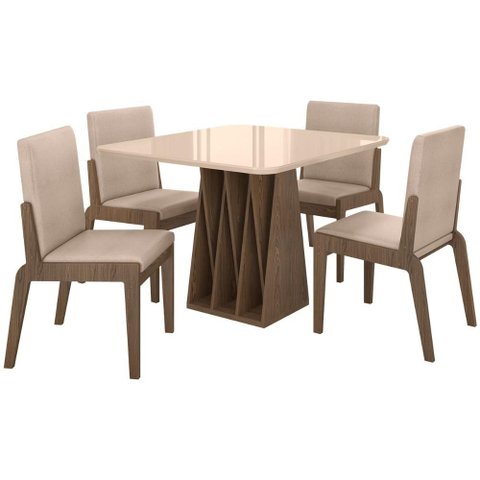 Kit Mesa de Jantar Orquestra com 4 Cadeira Sinfonia em Linho Carvalho/fendi/creme