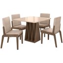 Ver imagem 1 de Kit Mesa de Jantar Orquestra com 4 Cadeira Sinfonia em Linho Carvalho/fendi/creme