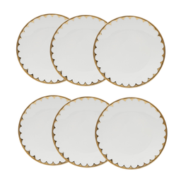 Cj 6 Pratos Rasos de Porcelana Egg Branco/dourado 27cm Wolff - 1