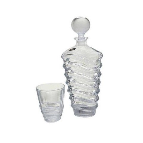 Conjunto 7 Peças Whisky de Vidro com Titânio Wave 1 Garrafa 750ml e 6 Copos 280ml Rojemac