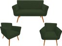 Ver imagem 1 de Kit Namoradeira + 2 Poltronas Decorativa Sabrina Suede Verde Pés Madeira Ms Decor