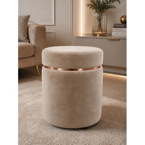 Puff Superior Rose Gold, Cor Bege Veludo - Let Móveis