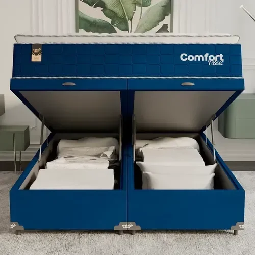 Ver imagem 6 de Cama Box Baú Queen + Colchão Comfort Class Pillow Top Azul/suede Azul