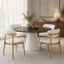Ver imagem 4 de Mesa de Jantar Cone Redonda 80 cm Tampo Mármore Verde Vitória Régia Base Laca Branca