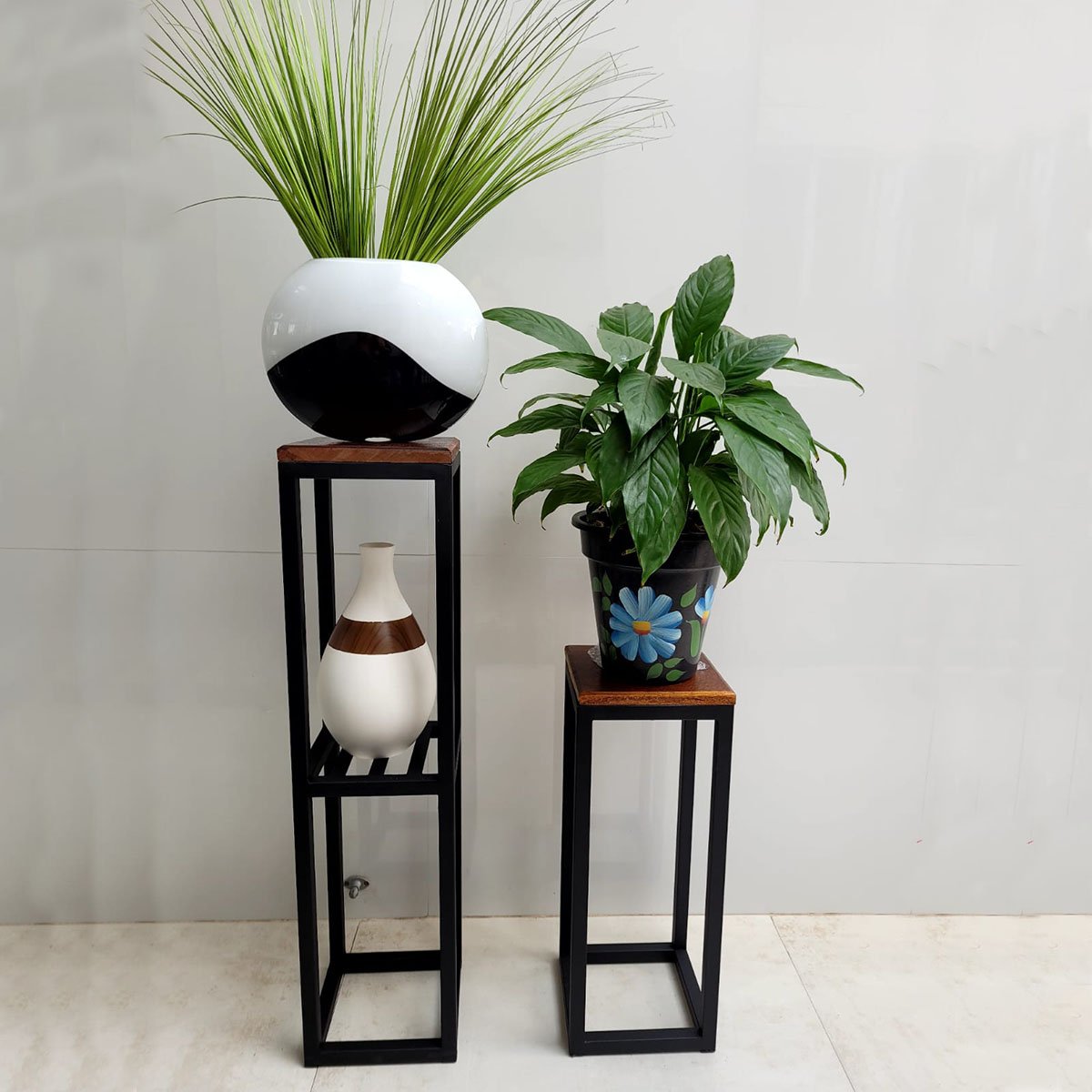 Suporte de Plantas e Vasos de Ferro e Madeira Estilo Industrial de Chão - 5