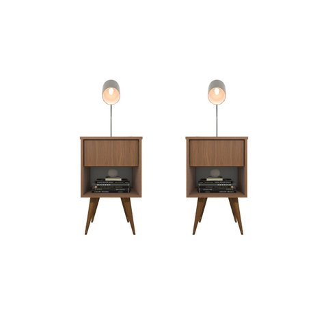 Kit 2 Mesas de Cabeceira Retrô Pés Palito 100% Mdf Plancasa Louro Freijo