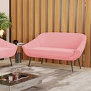 Ver imagem 2 de Namoradeira Giovana 02 Lugares Suede Rose Pés Palito de Ferro - D’Rossi