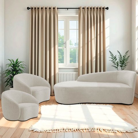 Kit Divã Recamier Orgânico França 140cm Lado Esquerdo e 2 Poltronas Amore Linho
