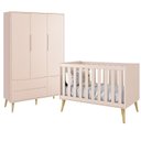 Ver imagem 1 de Jogo de Quarto Infantil Theo Guarda Roupa 3 Portas e Berço Rosa Fosco com Pés Madeira Natural - Rell