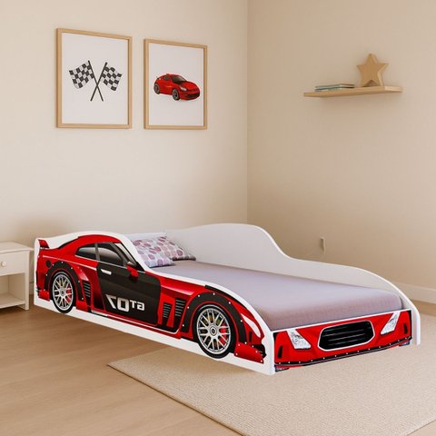 Cama Juvenil Montessoriana Modelo Carro em Mdf Resistente:vermelho